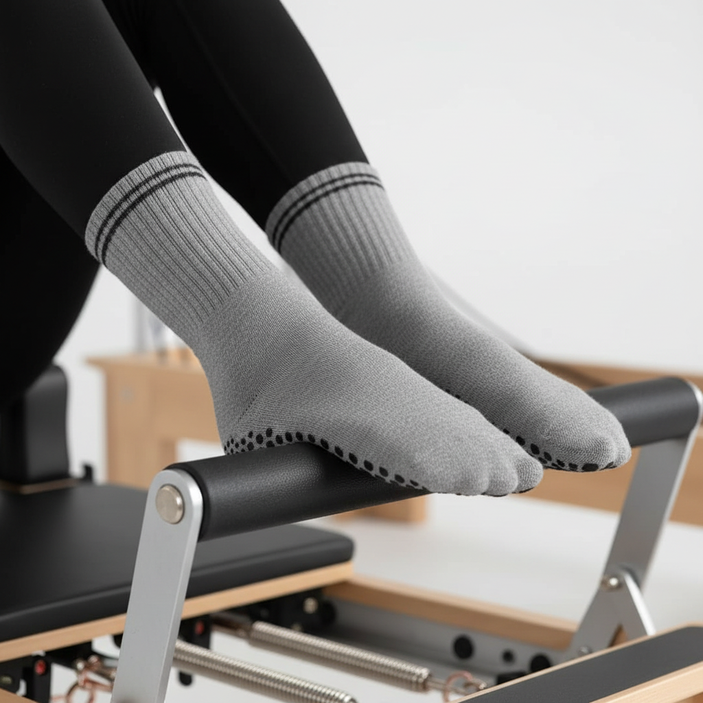Retro Crew Grip Socks on Reformer Bar
